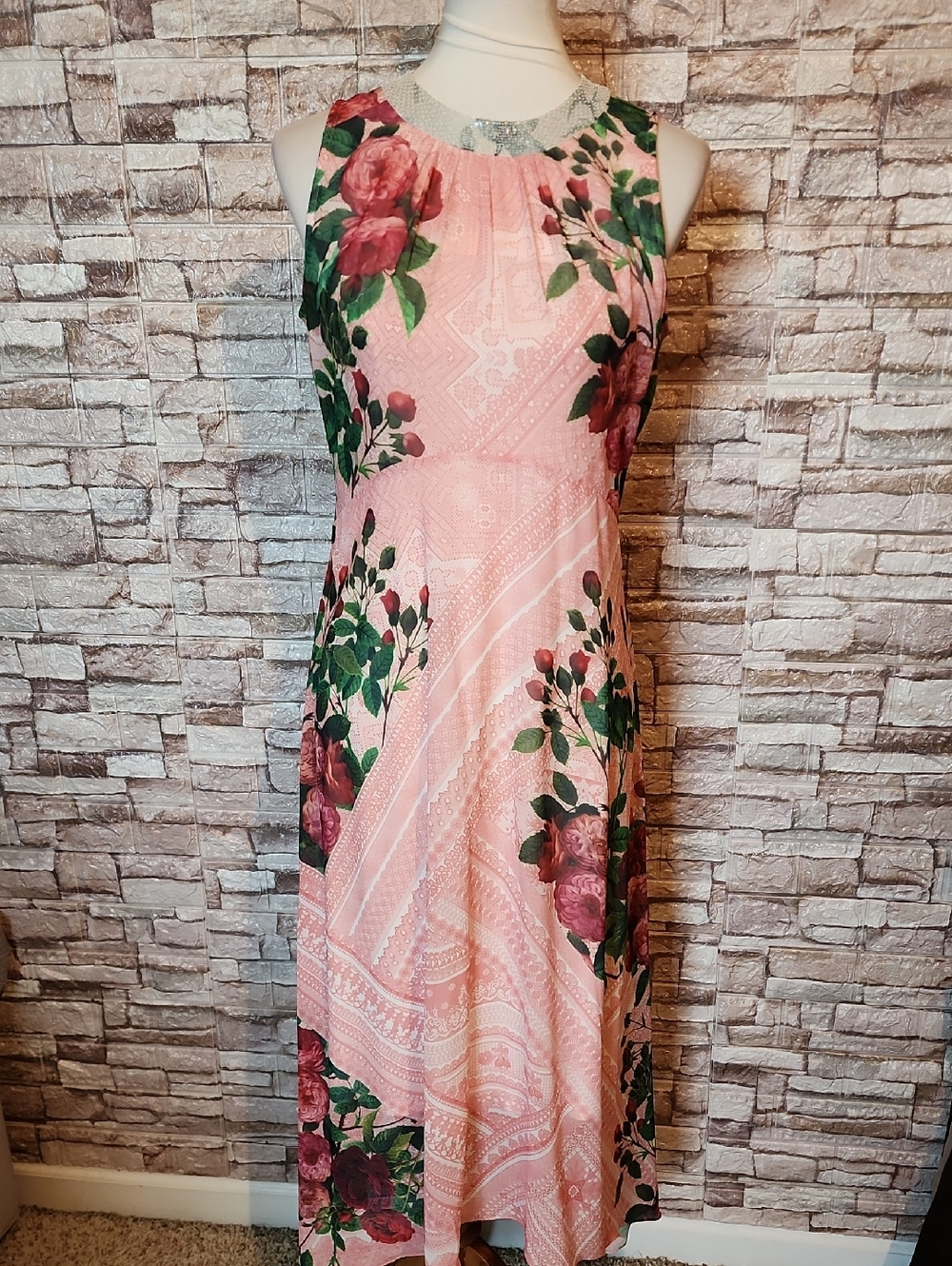 Pankaj  & Nidhi Sleeveless Pink Floral A-Line Dress